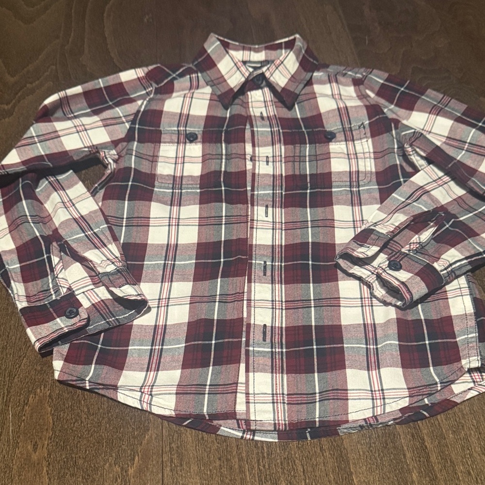 The Children's Place Burgundy and White Plaid Shirt -Size 5-6